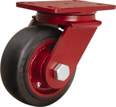 Hamilton - 6" Diam x 2-1/2" Wide x 7-1/2" OAH Top Plate Mount Swivel Caster - Rubber Mold on Cast Iron, 540 Lb Capacity, Straight Roller Bearing, 4-1/2 x 6-1/2" Plate - Americas Industrial Supply