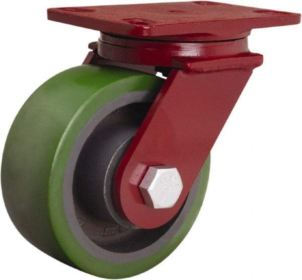 Hamilton - 6" Diam x 2-1/2" Wide x 7-1/2" OAH Top Plate Mount Swivel Caster - Polyurethane Mold onto Cast Iron Center, 1,600 Lb Capacity, Sealed Precision Ball Bearing, 4-1/2 x 6-1/2" Plate - Americas Industrial Supply