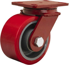 Hamilton - 6" Diam x 3" Wide x 7-1/2" OAH Top Plate Mount Swivel Caster - Polyurethane Mold onto Cast Iron Center, 2,200 Lb Capacity, Sealed Precision Ball Bearing, 4-1/2 x 6-1/2" Plate - Americas Industrial Supply