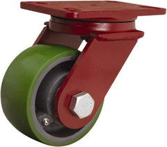 Hamilton - 5" Diam x 2-1/2" Wide x 7" OAH Top Plate Mount Swivel Caster - Polyurethane Mold onto Cast Iron Center, 1,300 Lb Capacity, Straight Roller Bearing, 4-1/2 x 6-1/2" Plate - Americas Industrial Supply