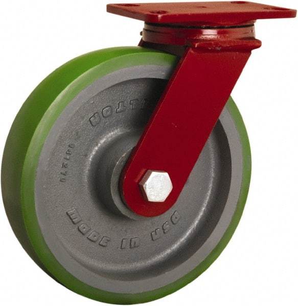 Hamilton - 10" Diam x 2-1/2" Wide x 11-1/2" OAH Top Plate Mount Swivel Caster - Polyurethane Mold onto Cast Iron Center, 2,200 Lb Capacity, Sealed Precision Ball Bearing, 4-1/2 x 6-1/2" Plate - Americas Industrial Supply