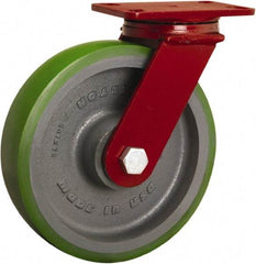 Hamilton - 10" Diam x 2-1/2" Wide x 11-1/2" OAH Top Plate Mount Swivel Caster - Polyurethane Mold onto Cast Iron Center, 2,200 Lb Capacity, Sealed Precision Ball Bearing, 4-1/2 x 6-1/2" Plate - Americas Industrial Supply