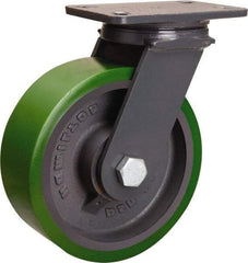 Hamilton - 8" Diam x 3" Wide x 10-1/4" OAH Top Plate Mount Swivel Caster - Polyurethane Mold onto Cast Iron Center, 2,400 Lb Capacity, Tapered Roller Bearing, 4-1/2 x 6-1/2" Plate - Americas Industrial Supply