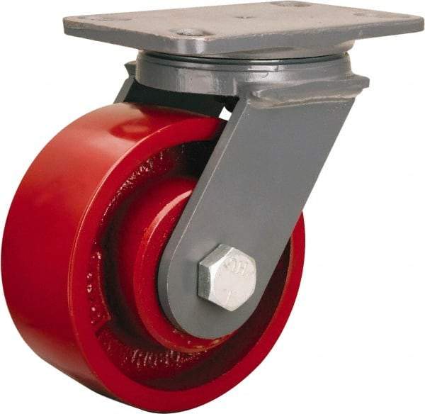 Hamilton - 6" Diam x 2-1/2" Wide x 7-3/4" OAH Top Plate Mount Swivel Caster - Cast Iron, 2,200 Lb Capacity, Straight Roller Bearing, 4-1/2 x 6-1/2" Plate - Americas Industrial Supply