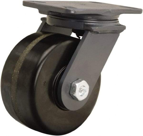 Hamilton - 6" Diam x 3" Wide x 7-3/4" OAH Top Plate Mount Swivel Caster - Phenolic, 2,200 Lb Capacity, Tapered Roller Bearing, 4-1/2 x 6-1/2" Plate - Americas Industrial Supply