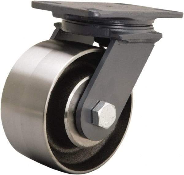 Hamilton - 6" Diam x 3" Wide x 7-3/4" OAH Top Plate Mount Swivel Caster - Forged Steel, 2,400 Lb Capacity, Tapered Roller Bearing, 4-1/2 x 6-1/2" Plate - Americas Industrial Supply