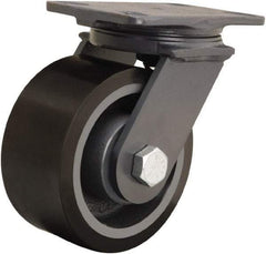 Hamilton - 6" Diam x 3" Wide x 7-3/4" OAH Top Plate Mount Swivel Caster - Polyurethane Mold onto Cast Iron Center, 2,200 Lb Capacity, Tapered Roller Bearing, 4-1/2 x 6-1/2" Plate - Americas Industrial Supply