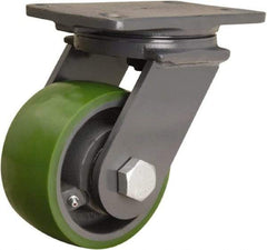 Hamilton - 5" Diam x 2-1/2" Wide x 7-1/4" OAH Top Plate Mount Swivel Caster - Polyurethane Mold onto Cast Iron Center, 1,300 Lb Capacity, Straight Roller Bearing, 4-1/2 x 6-1/2" Plate - Americas Industrial Supply