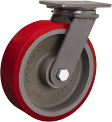 Hamilton - 10" Diam x 3" Wide x 12-1/16" OAH Top Plate Mount Swivel Caster - Polyurethane Mold onto Cast Iron Center, 2,400 Lb Capacity, Sealed Precision Ball Bearing, 4-1/2 x 6-1/2" Plate - Americas Industrial Supply