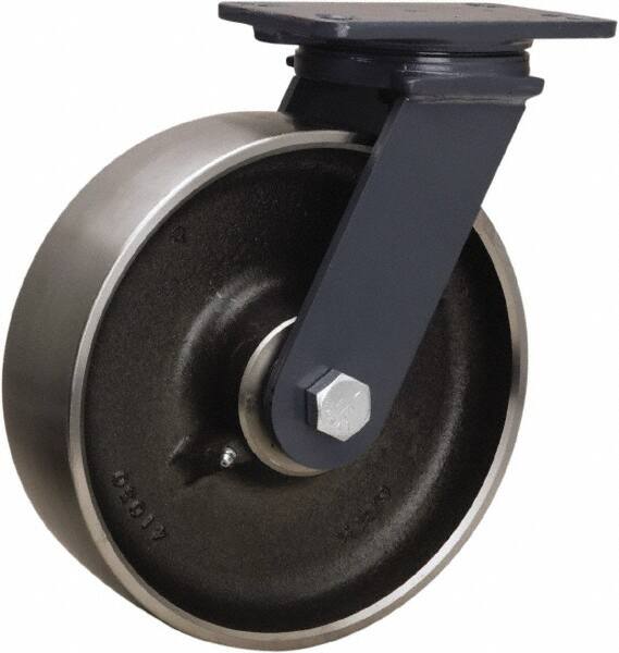 Hamilton - 10" Diam x 3" Wide x 12-1/16" OAH Top Plate Mount Swivel Caster - Forged Steel, 2,400 Lb Capacity, Tapered Roller Bearing, 4-1/2 x 6-1/2" Plate - Americas Industrial Supply
