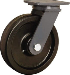 Hamilton - 10" Diam x 2-1/2" Wide x 12-1/16" OAH Top Plate Mount Swivel Caster - Phenolic, 2,400 Lb Capacity, Tapered Roller Bearing, 4-1/2 x 6-1/2" Plate - Americas Industrial Supply