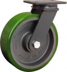 Hamilton - 10" Diam x 3" Wide x 12-1/16" OAH Top Plate Mount Swivel Caster - Polyurethane Mold onto Cast Iron Center, 2,400 Lb Capacity, Sealed Precision Ball Bearing, 4-1/2 x 6-1/2" Plate - Americas Industrial Supply