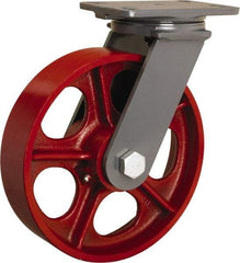 Hamilton - 10" Diam x 2-1/2" Wide x 12-1/16" OAH Top Plate Mount Swivel Caster - Cast Iron, 2,400 Lb Capacity, Tapered Roller Bearing, 4-1/2 x 6-1/2" Plate - Americas Industrial Supply