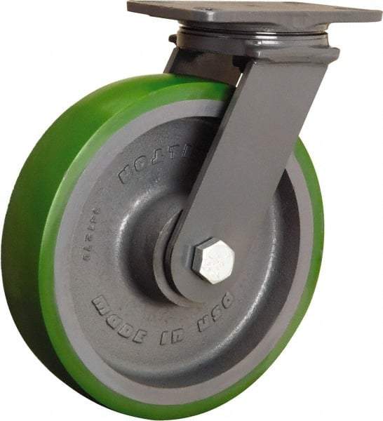 Hamilton - 10" Diam x 2-1/2" Wide x 12-1/16" OAH Top Plate Mount Swivel Caster - Polyurethane Mold onto Cast Iron Center, 2,400 Lb Capacity, Tapered Roller Bearing, 4-1/2 x 6-1/2" Plate - Americas Industrial Supply