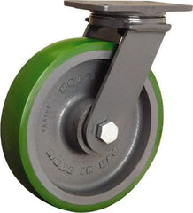 Hamilton - 10" Diam x 2-1/2" Wide x 12-1/16" OAH Top Plate Mount Swivel Caster - Polyurethane Mold onto Cast Iron Center, 2,400 Lb Capacity, Tapered Roller Bearing, 4-1/2 x 6-1/2" Plate - Americas Industrial Supply