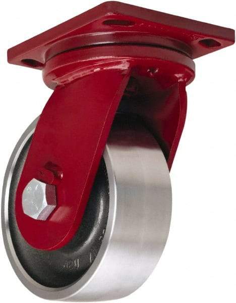 Hamilton - 6" Diam x 3" Wide x 8-1/2" OAH Top Plate Mount Swivel Caster - Forged Steel, 10,000 Lb Capacity, Tapered Roller Bearing, 6-1/2 x 7-1/2" Plate - Americas Industrial Supply