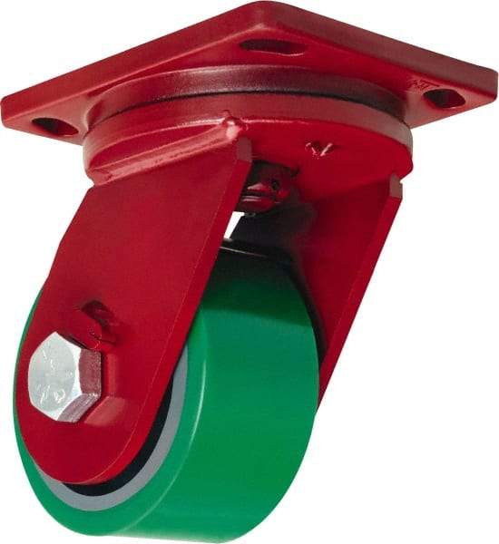 Hamilton - 6" Diam x 3" Wide x 8-1/2" OAH Top Plate Mount Swivel Caster - Polyurethane Mold onto Cast Iron Center, 2,200 Lb Capacity, Sealed Precision Ball Bearing, 6-1/2 x 7-1/2" Plate - Americas Industrial Supply