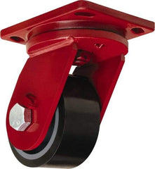 Hamilton - 6" Diam x 3" Wide x 8-1/2" OAH Top Plate Mount Swivel Caster - Polyurethane Mold onto Cast Iron Center, 2,860 Lb Capacity, Sealed Precision Ball Bearing, 6-1/2 x 7-1/2" Plate - Americas Industrial Supply