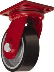 Hamilton - 10" Diam x 3" Wide x 12-1/2" OAH Top Plate Mount Swivel Caster - Polyurethane Mold onto Cast Iron Center, 3,900 Lb Capacity, Tapered Roller Bearing, 6-1/2 x 7-1/2" Plate - Americas Industrial Supply