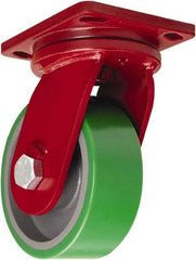 Hamilton - 10" Diam x 3" Wide x 12-1/2" OAH Top Plate Mount Swivel Caster - Polyurethane Mold onto Cast Iron Center, 3,000 Lb Capacity, Tapered Roller Bearing, 6-1/2 x 7-1/2" Plate - Americas Industrial Supply
