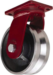 Hamilton - 10" Diam x 4" Wide, Iron Swivel Caster - 7,500 Lb Capacity, Top Plate Mount, 6-1/2" x 7-1/2" Plate, Straight Roller Bearing - Americas Industrial Supply