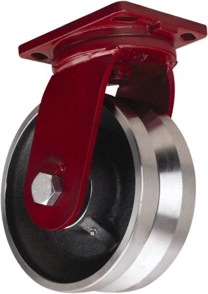 Hamilton - 10" Diam x 3" Wide, Iron Swivel Caster - 4,500 Lb Capacity, Top Plate Mount, 6-1/2" x 7-1/2" Plate, Straight Roller Bearing - Americas Industrial Supply