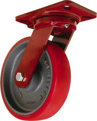 Hamilton - 8" Diam x 2" Wide x 9-3/4" OAH Top Plate Mount Swivel Caster - Polyurethane Mold onto Cast Iron Center, 1,800 Lb Capacity, Sealed Precision Ball Bearing, 4-1/2 x 6-1/2" Plate - Americas Industrial Supply