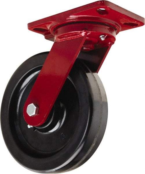 Hamilton - 8" Diam x 2" Wide x 9-3/4" OAH Top Plate Mount Swivel Caster - Phenolic, 1,400 Lb Capacity, Straight Roller Bearing, 4-1/2 x 6-1/2" Plate - Americas Industrial Supply