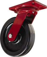 Hamilton - 8" Diam x 2" Wide x 9-3/4" OAH Top Plate Mount Swivel Caster - Phenolic, 1,400 Lb Capacity, Straight Roller Bearing, 4-1/2 x 6-1/2" Plate - Americas Industrial Supply