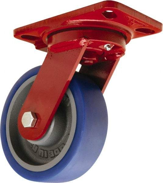 Hamilton - 6" Diam x 2" Wide x 7-3/4" OAH Top Plate Mount Swivel Caster - Polyurethane Mold onto Cast Iron Center, 960 Lb Capacity, Tapered Roller Bearing, 4-1/2 x 6-1/2" Plate - Americas Industrial Supply