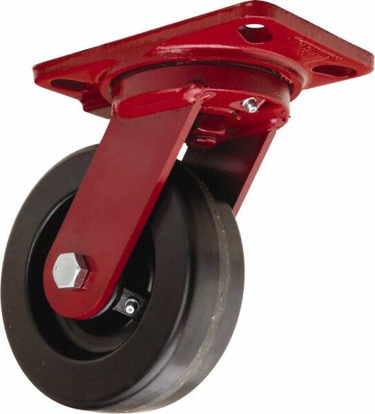 Hamilton - 6" Diam x 2" Wide x 7-3/4" OAH Top Plate Mount Swivel Caster - Phenolic, 1,200 Lb Capacity, Straight Roller Bearing, 4-1/2 x 6-1/2" Plate - Americas Industrial Supply