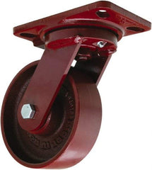 Hamilton - 6" Diam x 2" Wide x 7-3/4" OAH Top Plate Mount Swivel Caster - Cast Iron, 1,400 Lb Capacity, Sealed Precision Ball Bearing, 4-1/2 x 6-1/2" Plate - Americas Industrial Supply