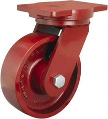 Hamilton - 8" Diam x 2-1/2" Wide x 10-1/2" OAH Top Plate Mount Swivel Caster - Cast Iron, 2,500 Lb Capacity, Tapered Roller Bearing, 6-1/8 x 7-1/2" Plate - Americas Industrial Supply