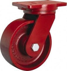 Hamilton - 8" Diam x 3" Wide x 10-1/2" OAH Top Plate Mount Swivel Caster - Cast Iron, 2,600 Lb Capacity, Tapered Roller Bearing, 6-1/8 x 7-1/2" Plate - Americas Industrial Supply