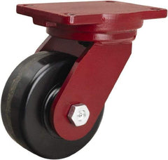 Hamilton - 6" Diam x 2-1/2" Wide x 8-1/2" OAH Top Plate Mount Swivel Caster - Phenolic, 1,800 Lb Capacity, Straight Roller Bearing, 6-1/8 x 7-1/2" Plate - Americas Industrial Supply