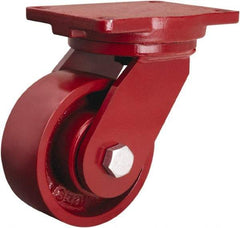 Hamilton - 6" Diam x 2-1/2" Wide x 8-1/2" OAH Top Plate Mount Swivel Caster - Cast Iron, 2,200 Lb Capacity, Tapered Roller Bearing, 6-1/8 x 7-1/2" Plate - Americas Industrial Supply