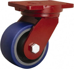 Hamilton - 6" Diam x 3" Wide x 8-1/2" OAH Top Plate Mount Swivel Caster - Polyurethane Mold onto Cast Iron Center, 1,800 Lb Capacity, Sealed Precision Ball Bearing, 6-1/8 x 7-1/2" Plate - Americas Industrial Supply