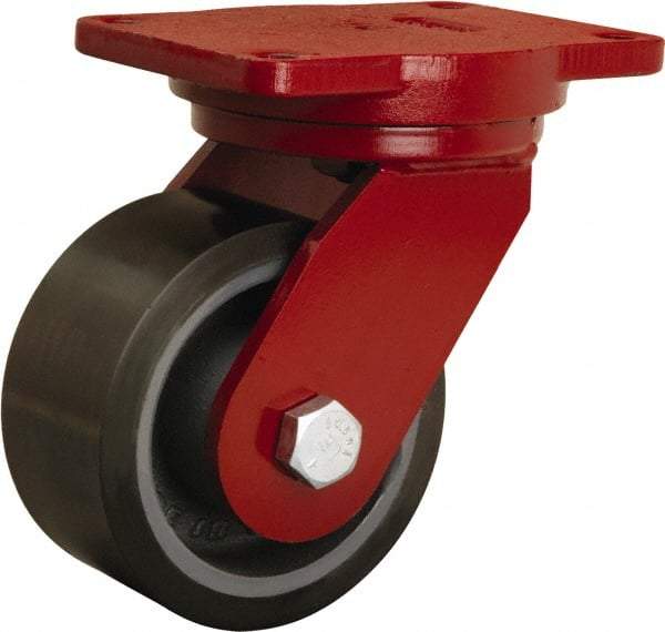 Hamilton - 6" Diam x 3" Wide x 8-1/2" OAH Top Plate Mount Swivel Caster - Polyurethane Mold onto Cast Iron Center, 2,860 Lb Capacity, Sealed Precision Ball Bearing, 6-1/8 x 7-1/2" Plate - Americas Industrial Supply