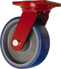 Hamilton - 10" Diam x 3" Wide x 12-1/2" OAH Top Plate Mount Swivel Caster - Polyurethane Mold onto Cast Iron Center, 2,400 Lb Capacity, Precision Tapered Roller Bearing, 6-1/8 x 7-1/2" Plate - Americas Industrial Supply
