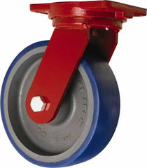 Hamilton - 10" Diam x 3" Wide x 12-1/2" OAH Top Plate Mount Swivel Caster - Polyurethane Mold onto Cast Iron Center, 2,400 Lb Capacity, Sealed Precision Ball Bearing, 6-1/8 x 7-1/2" Plate - Americas Industrial Supply