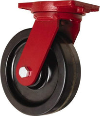 Hamilton - 10" Diam x 3" Wide x 12-1/2" OAH Top Plate Mount Swivel Caster - Phenolic, 2,900 Lb Capacity, Tapered Roller Bearing, 6-1/8 x 7-1/2" Plate - Americas Industrial Supply