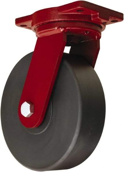 Hamilton - 10" Diam x 3" Wide x 12-1/2" OAH Top Plate Mount Swivel Caster - Nylon, 5,000 Lb Capacity, Sealed Precision Ball Bearing, 6-1/8 x 7-1/2" Plate - Americas Industrial Supply