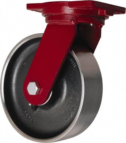 Hamilton - 10" Diam x 3" Wide x 12-1/2" OAH Top Plate Mount Swivel Caster - Forged Steel, 4,000 Lb Capacity, Sealed Precision Ball Bearing, 6-1/8 x 7-1/2" Plate - Americas Industrial Supply