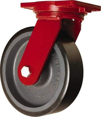 Hamilton - 10" Diam x 3" Wide x 12-1/2" OAH Top Plate Mount Swivel Caster - Polyurethane Mold onto Cast Iron Center, 3,900 Lb Capacity, Tapered Roller Bearing, 6-1/8 x 7-1/2" Plate - Americas Industrial Supply