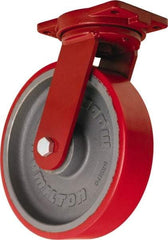Hamilton - 12" Diam x 3" Wide x 14-1/2" OAH Top Plate Mount Swivel Caster - Polyurethane Mold on Forged Steel, 4,200 Lb Capacity, Tapered Roller Bearing, 6-1/8 x 7-1/2" Plate - Americas Industrial Supply