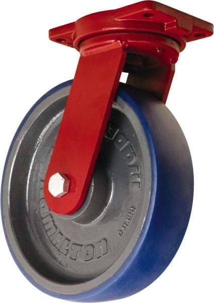 Hamilton - 12" Diam x 3" Wide x 14-1/2" OAH Top Plate Mount Swivel Caster - Polyurethane Mold onto Cast Iron Center, 2,800 Lb Capacity, Sealed Precision Ball Bearing, 6-1/8 x 7-1/2" Plate - Americas Industrial Supply