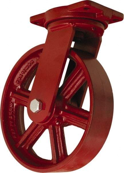 Hamilton - 12" Diam x 3" Wide x 14-1/2" OAH Top Plate Mount Swivel Caster - Cast Iron, 2,500 Lb Capacity, Tapered Roller Bearing, 6-1/8 x 7-1/2" Plate - Americas Industrial Supply