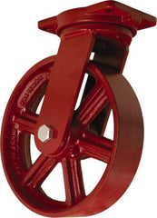 Hamilton - 12" Diam x 3" Wide x 14-1/2" OAH Top Plate Mount Swivel Caster - Cast Iron, 2,500 Lb Capacity, Tapered Roller Bearing, 6-1/8 x 7-1/2" Plate - Americas Industrial Supply