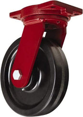Hamilton - 10" Diam x 2-1/2" Wide x 12-1/2" OAH Top Plate Mount Swivel Caster - Phenolic, 2,500 Lb Capacity, Tapered Roller Bearing, 6-1/8 x 7-1/2" Plate - Americas Industrial Supply