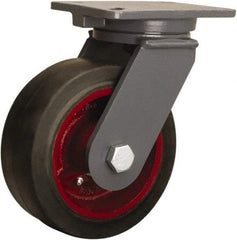 Hamilton - 8" Diam x 3" Wide x 10-1/2" OAH Top Plate Mount Swivel Caster - Rubber Mold on Cast Iron, 840 Lb Capacity, Straight Roller Bearing, 5-1/4 x 7-1/4" Plate - Americas Industrial Supply